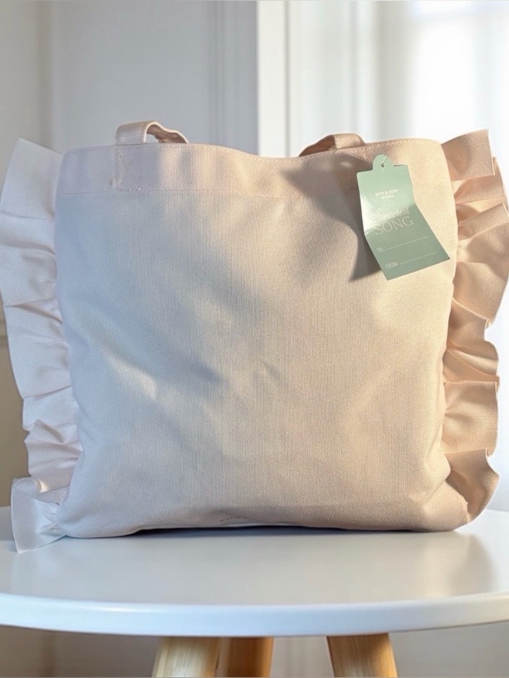 Bath & Body Works Blush Pink Sweetest Song Ruffle Canvas Tote Bag NWT